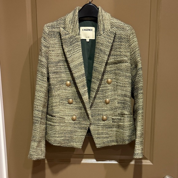 L'AGENCE Jackets & Blazers - L'AGENCE Olive Tweed Blazer with Gold Buttons